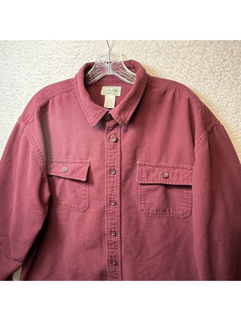 L.L. Bean Mens Burgundy XXL Tall Button-Down Shirt Cotton Long Sleeve Casual